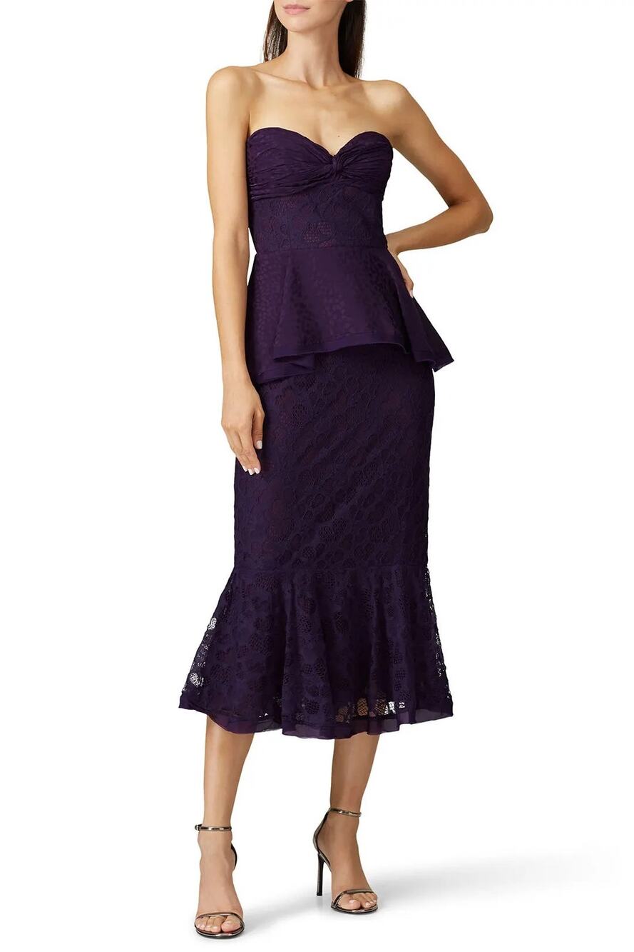 flor et.al Strapless Lace Peplum Ashley Dress Purple Lace Sexy Witchy Fairy Sz 4